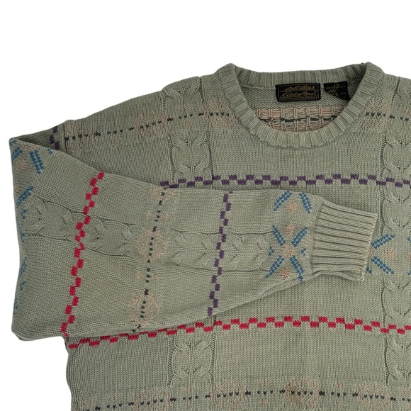 Vintage 90s Eddie Bauer Grandpa Sweater Oversized Crewneck Pullover Cotton | L - Picture 5 of 8